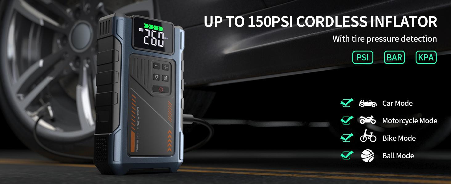 Car Battery Charger Jump Starter with Air Compressor, 3000A Jumper Box for Car Battery Portable Booster Jump Pack, 12V Jumpstart Combo 150PSI Car Tire Inflator Air Pump(Up to 8.0L Gas/6.5L Diesel) Vehicle