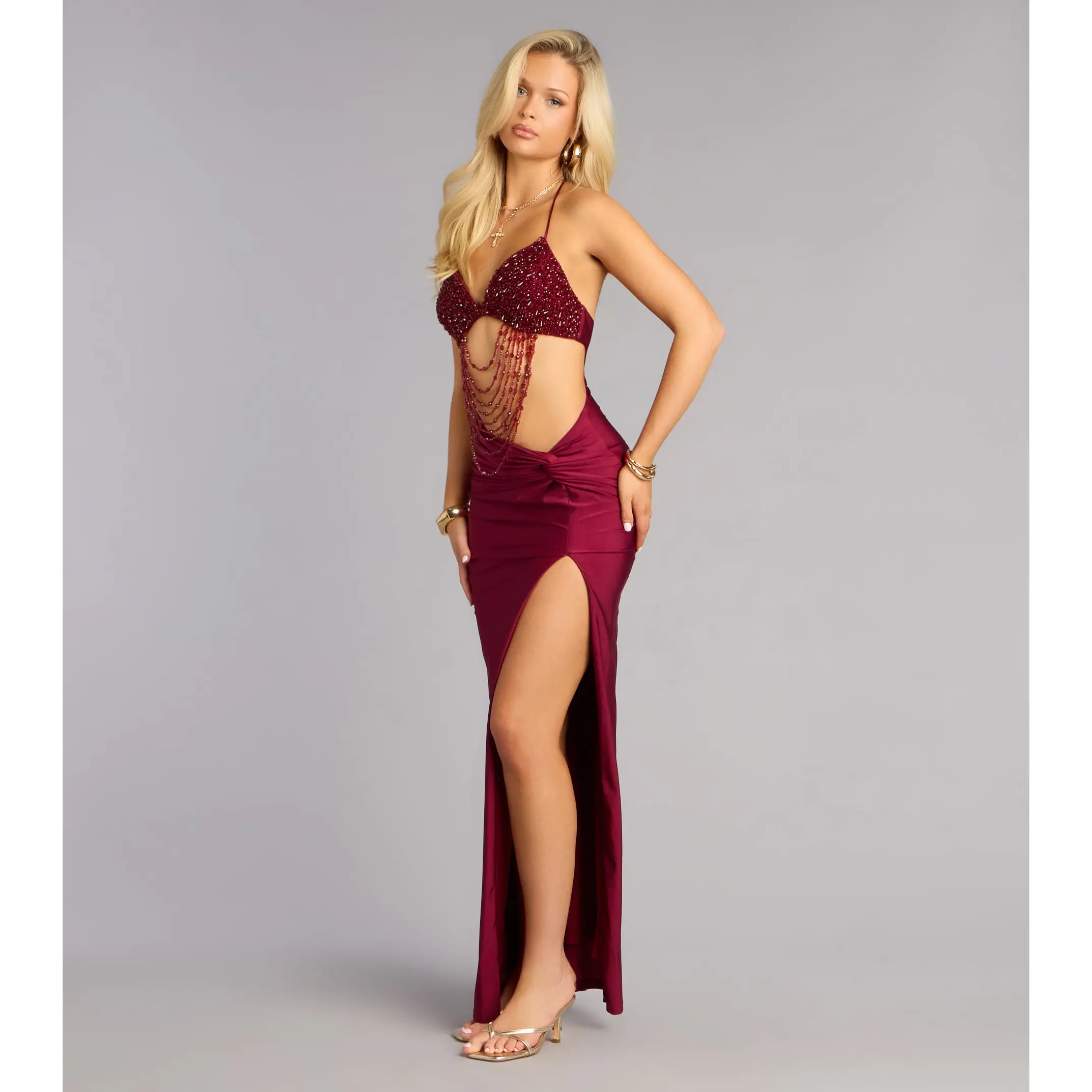 Nicki Beaded Fringe Mermaid Formal Dress