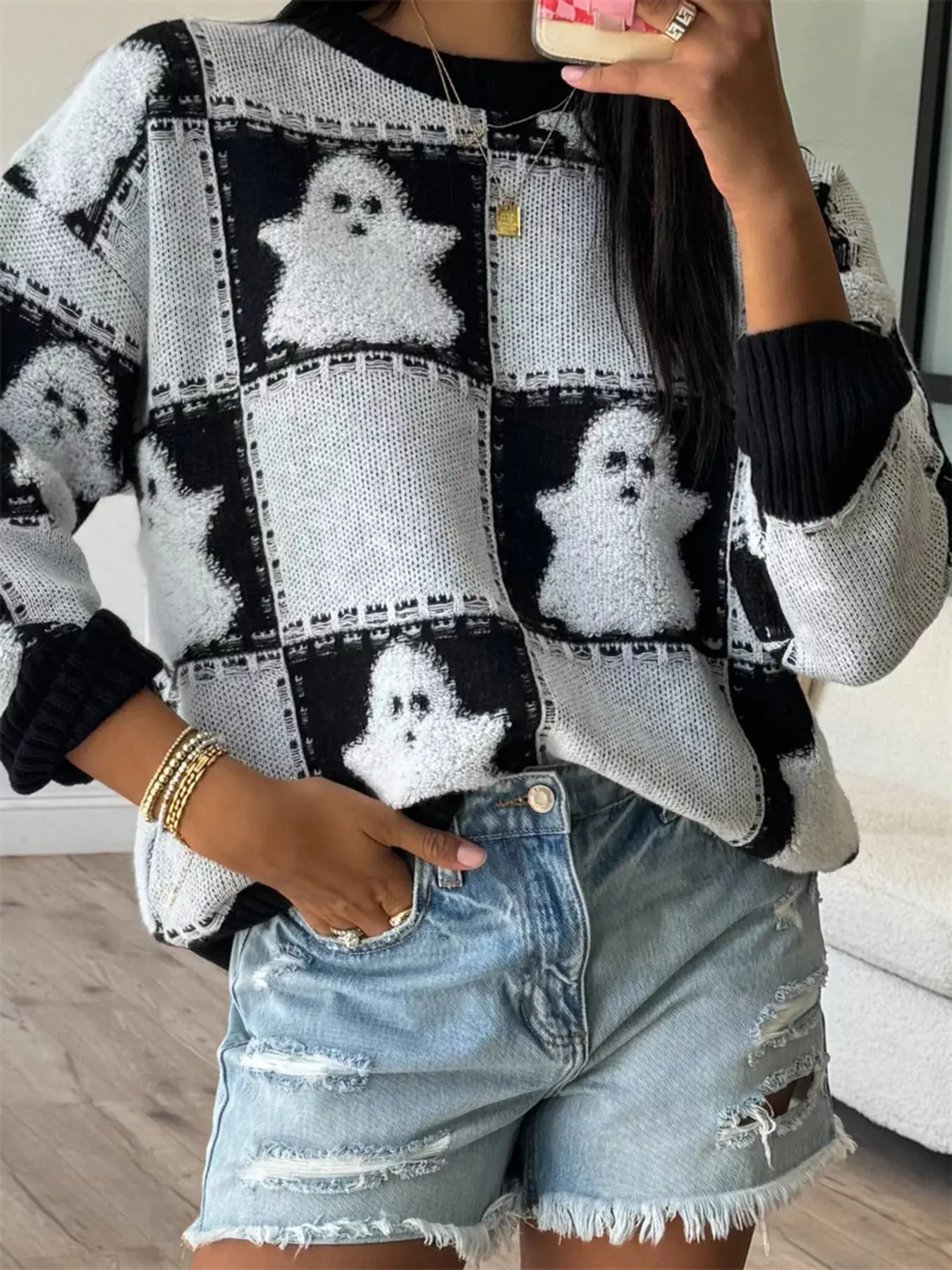 The Cozy Ghost Check Sweater