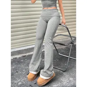 Women's Plain Ruched Flared Leggings, Casual Comfy High Stretch Bell Bottom Trousers for Daily Wear, Ladies Bottoms for All Seasons
