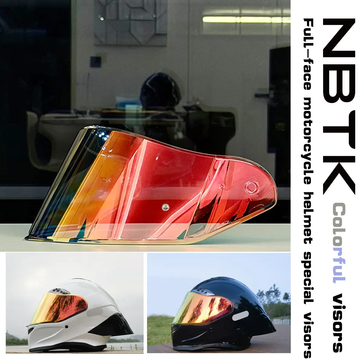 Nbtk Motorcycle Helmet Visor, Universal Day & Night Use, Sun Protection Goggles, Uv Rays Visor, Full-Face Helmet Special Visors, 1 Piece