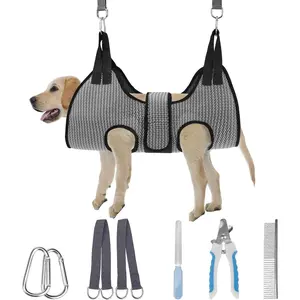 Hammock Harness for Dogs & Cats with Pet  Clipper Trimmer- Breathable  Hanger Sling for Trimming Clipping Nails- Hammock Restraint Bag for Small Medium Large , Grey M