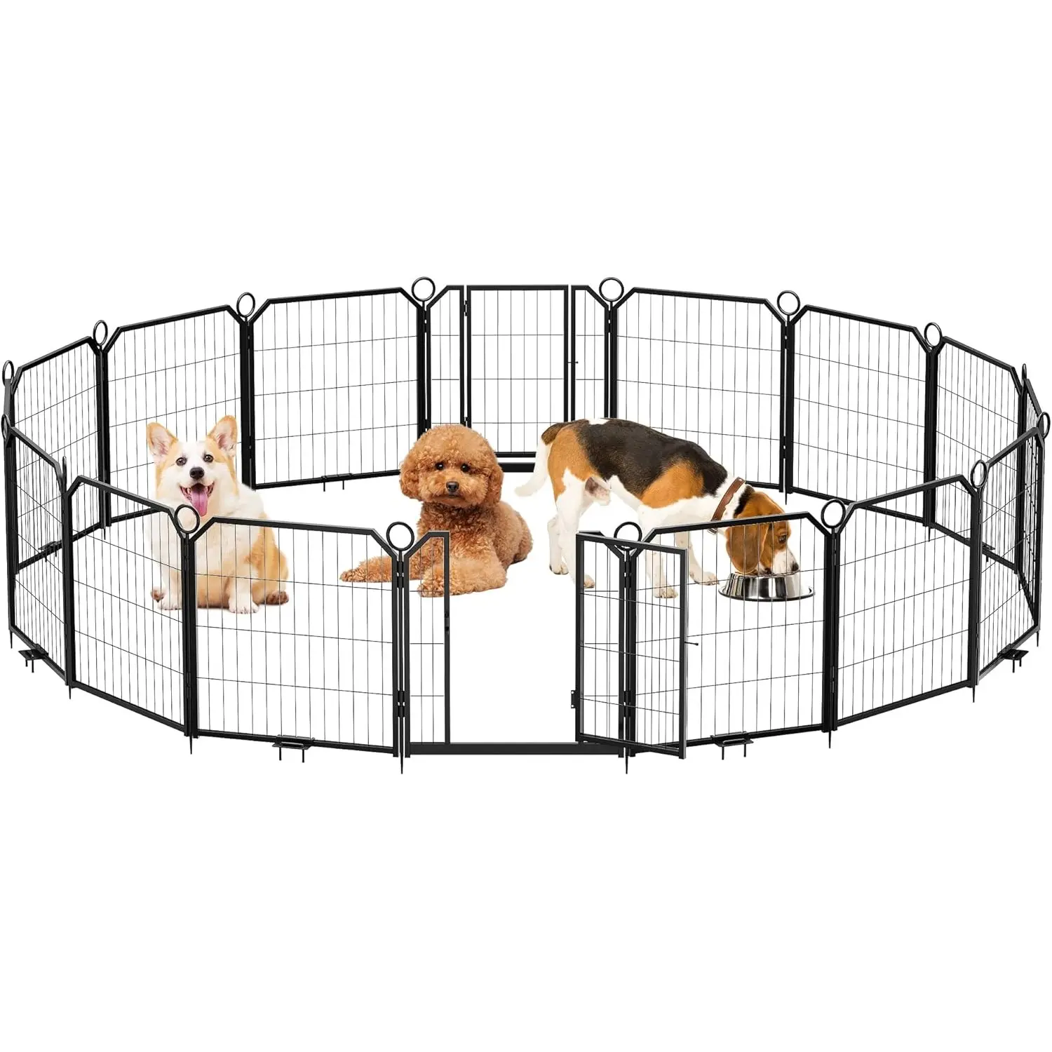 GAOMON 8 Panel Dog Playpen Outdoor, 24 Inch Dog Fence with Gate & Fixed Stakes, Pet Exercise Pen for Yard RV Camping Garden, Durable Steel Playpen for Puppy Small Dogs Enclosure
