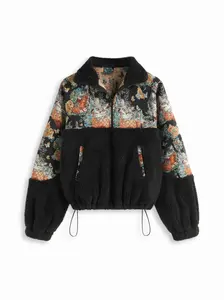 CIDER Fleece Collar Floral Cat Knotted Sweatshirt