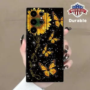 Black Frosted Sunflower Butterfly Design Shock Absorbent Phone Case Compatible with Samsung Galaxy S20 S21 S23 Ultra Plus FE 5G Smudge Proof Protective Cover Lightweight Durable Scratch Resistant