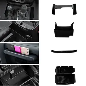 Four-piece central armrest storage box set for 2024, 2025, 2026 Jeep Wrangler JL/JLU, 4xe, and Gladiator JT models, featuring a gear shift side tray organizer and a hanging armrest compartment