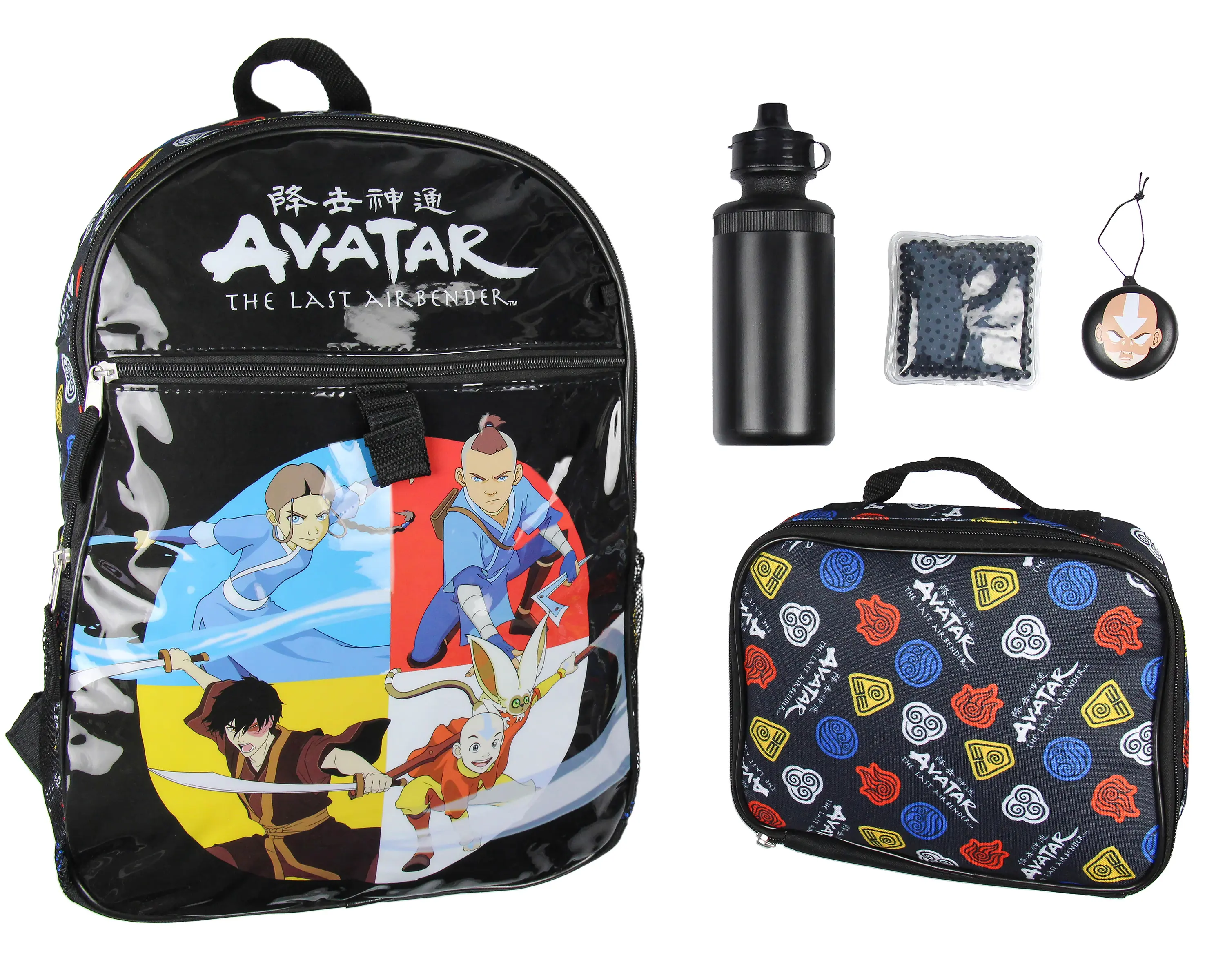Nickelodeon Avatar 5pc The Last Airbender Characters Backpack Set (16-in), Includes Matching Lunch Bag with Lunch Compartment, Icepack, Water Bottle - One Size for Birthdays