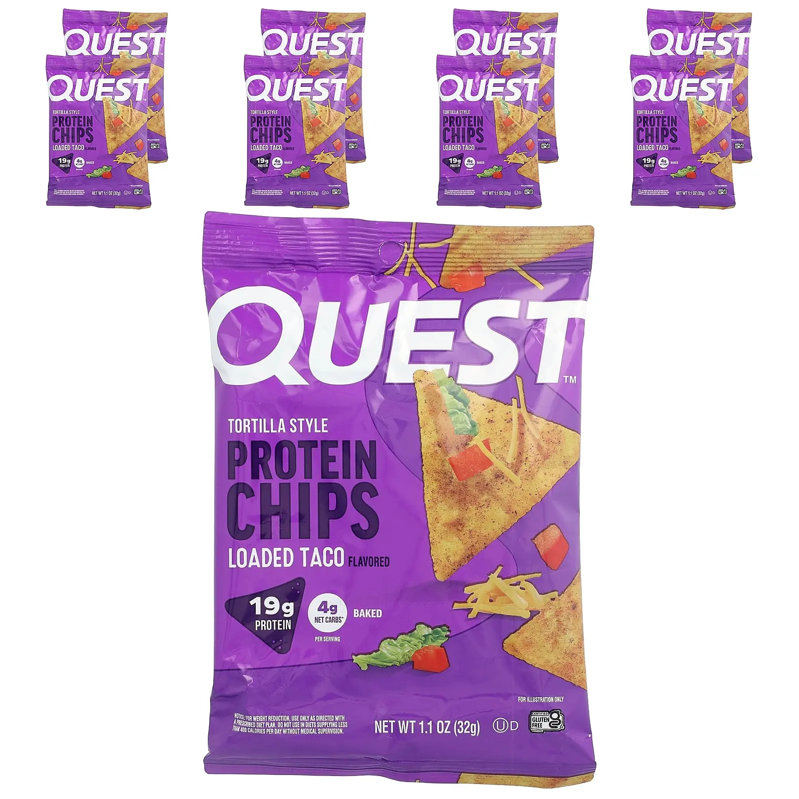 Quest Nutrition Tortilla Style Protein Chips, Loaded Taco, 8 Bags, 1.1 oz (32 g) Each