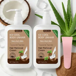 Coconut Aloe Semi-Permanent Hair Removal Cream — Includes a scraper; instant hair removal for long-lasting smoothness. 155 g. Gentle formula that won’t irritate skin; smooth with no residue. Suitable for facial hair, upper lip, underarms, legs, arms, and