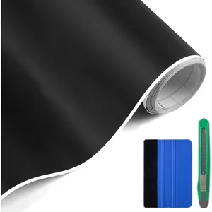 Matte Black Vinyl Wrap,  Wrap Film Vinyl Roll Self Adhesive Film Black Sticker for Automotives Motos Interior Exterior(1ft x 10ft with Tool Kit)