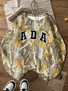 Women's New Camo Round Neck Long Sleeve Sweatshirt, Ada Letter Print Design, Loose Fit Street Style, Fall & Winter Fashion