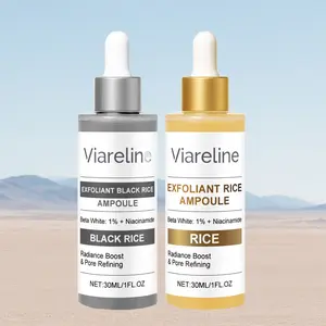 Viareline Exfoliating Rice Essence Serum, Black Rice Ampoule, Gentle Hydrating Pore Minimizing Liquid, Brightening Serum, Skincare for All Skin Types