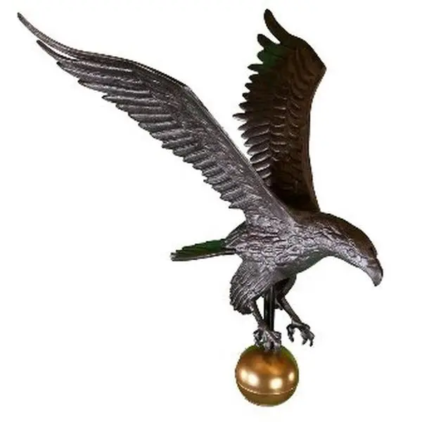 212 MAIN Large Eagle Flagpole Topper, 18in Handcrafted Rust-Free Aluminium Statue with 16in Wing, Metal Outdoor Decor in a Swedish Iron Finish, Artwork
