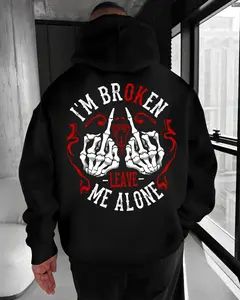 I’m Broken Leave Me Alone Hoodie – Dark Sarcastic Skeleton Middle Finger Quote T Shirt for Men – Savage Attitude Graphic Sweatshirt, Print Tee