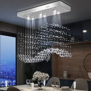 Modern Luxury Long Hanging Wave LED Crystal Chandelier Pendant Light for Hall Staircase Decoration L-QH-MP070