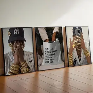 Feminine Wall Print 3-Piece Self-Love Quotes Wall Art Set, Black Girl Artistic Photo Paper Prints, Hand-Applied Tape-Installable Home Decoration, Room Decor for Women Urban Gift