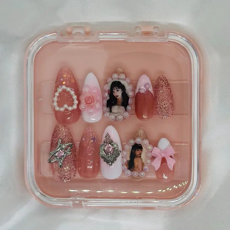Wonyoung Kpop Feminine Glamorous Press On Nails, Square-Medium Square Nail Art Decoration Accessories for Beauty & Personal Care