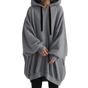 Women's Plus Size Solid Color Loose Fashion Hooded Zipper Sweatshirt Womenswear Tops