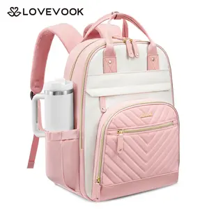 LOVEVOOK 15.6"&17"& 18" Laptop Backpack as Personal Item Flight Approved,with Giant Tumbler Holder Pocket,High-capacity Student Bookbag,Multiple Compartments and Waterproof,Perfect Choice for Teachers, Nurses, Travel enthusiasts, and Professiona Women