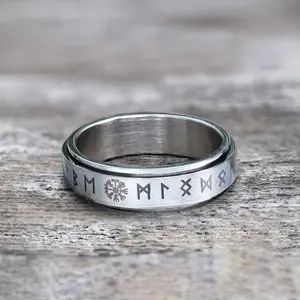 GTHIC Viking Vegvisir Runes Stainless Steel Spinner Ring Band Ring for Men Women Daily Wear Fashion Accessory