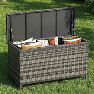 Rattan Outdoor Storage Box with Handles and Wheels 185 Gallon Big Deck Box Waterproof PE  , Storage Bin for Pool，Garden, Porch, Pool, Yard