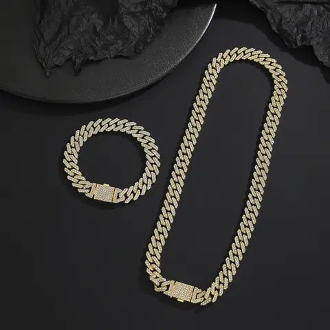 14mm Cuban Necklace and Bracelet Set with Gift Box 2025 New Men's Accessories