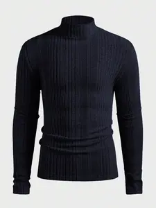 Men's Half High Neck Pullover Sweater, Knitwear, Solid Color Long Sleeve Crew Neck T-Shirt, Casual Slim Fit Fall & Winter Fashion