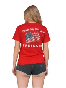Charlie Kirk FREEDOM T Shirt with Flag on Back Red Cotton Polyester Prove Me Wrong Quote