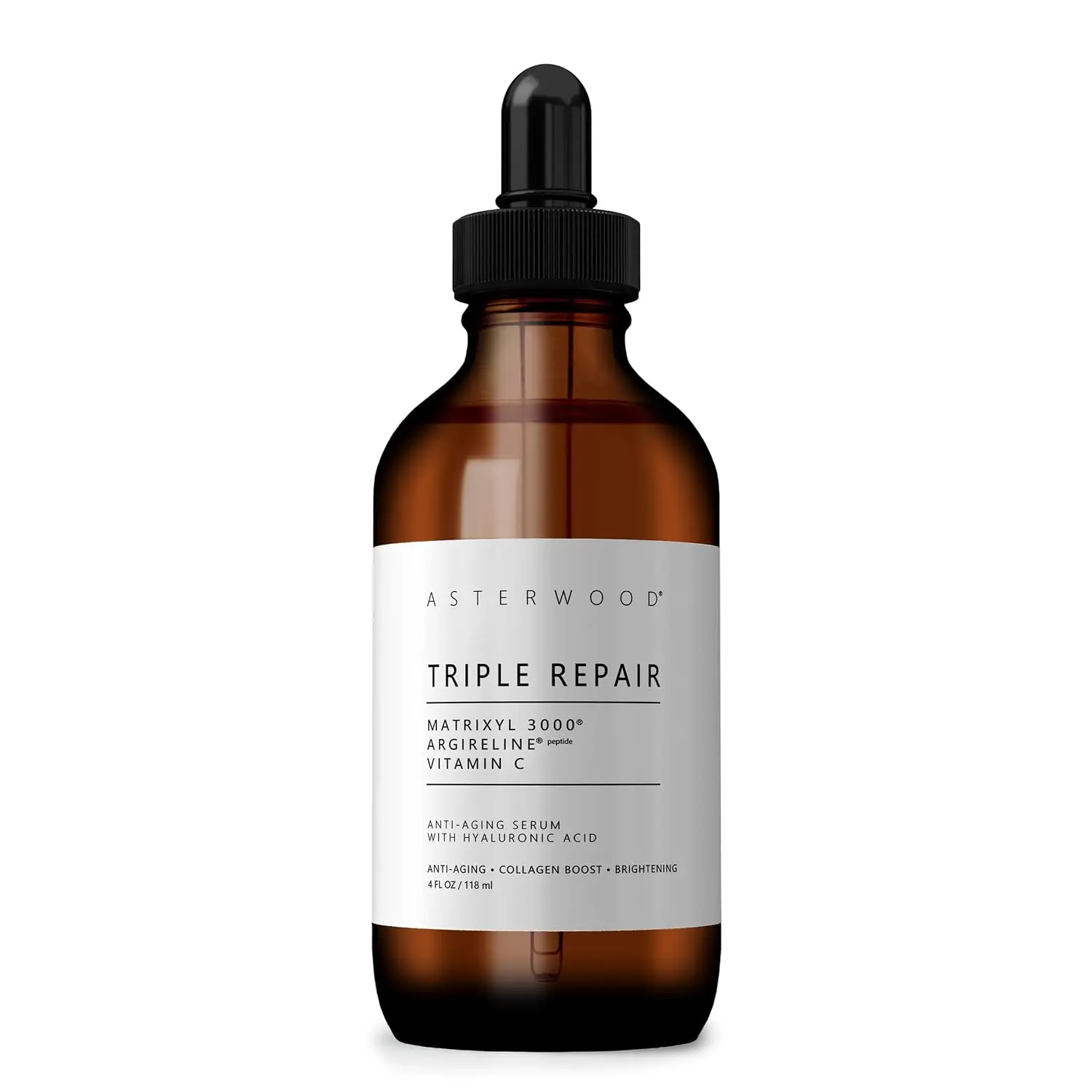 Asterwood Triple Repair Peptide Serum 4 Fl Oz - Matrixyl 3000, Argireline & Vitamin C Anti-Aging Face Serum with Hyaluronic Acid for Fine Lines