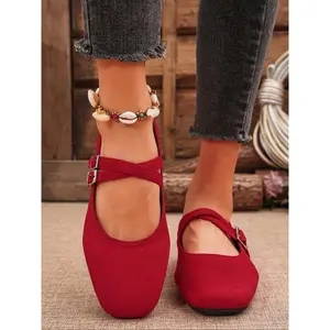 Women's Mary Jane Flats, Comfortable Slip-On Shoes, Square Toe Buckle Strap, All-Season Fashion Sneakers, Perfect for Daily Commuting