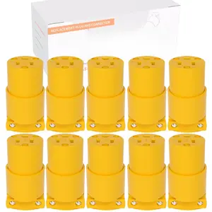10 count Extension Cord Ends Electrical Replacement Connector NEMA 5-15R 15A 125V Yellow Shell 2 Pole 3 Wire Grounding Female Electric Replacement Plug,UL Listed.