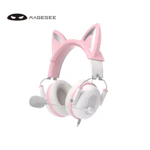 MageGee G-Pilot Kitty headset with Skin-friendly Earmuffs, Stereo Surround Sound, Detachable Kitty ear, Rotatable Microphone for PC/PS4/PS5 and other 3.5mm audio devices.