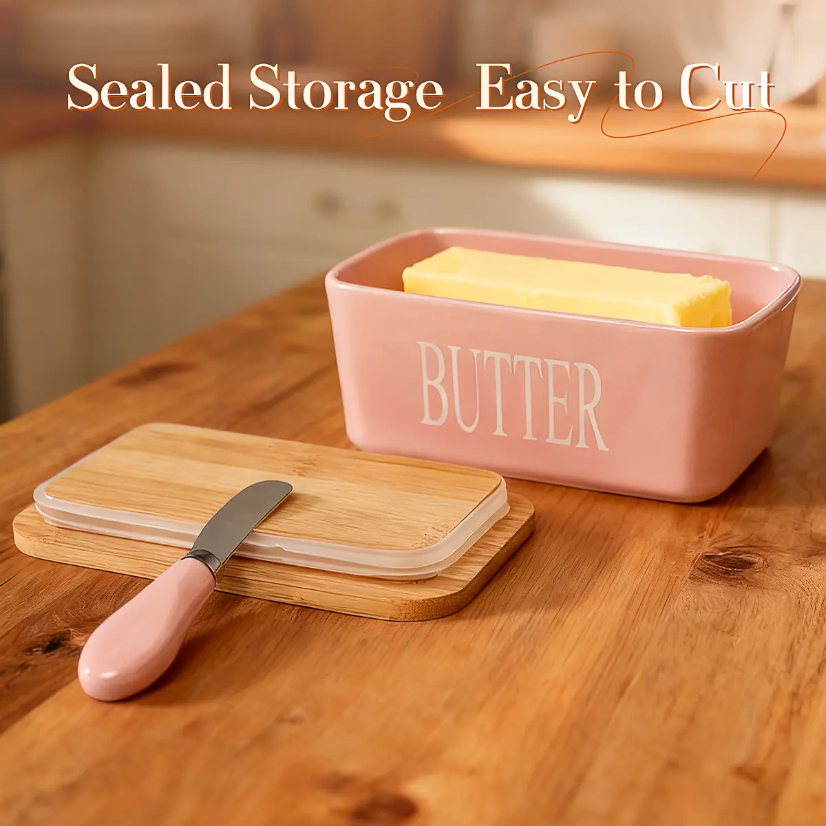 Luxury Large Ceramic Butter Dish with Sealed Lid - High-Quality Silicone Sealing, Microwave-Safe, Lead-Free Kitchen Accessories, Easy-Clean Storage Set, Kitchen Knife Container - Ideal Gift for Butter Lovers for Safer Eating Environment, Thick, Reusable