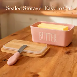 Elegant Ceramic Butter Plate Set with Lid and Knife - Large, Easy Cleaning Design, High Quality Silicone Seal - Perfect Kitchen Gift for Butter Lovers
