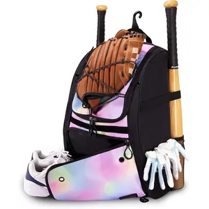 Youth Baseball Bag with Vented Shoe Compartment, Softball Bat Bag for Batting Mitten, Helmet, Teeball Gear - Adult Boys Girls Kids