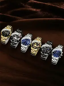 Men's Fashion Casual Round Dial Quartz Watch Set, 6pcs Versatile Style & Color Options, Perfect Gift for Back-To-School Thanksgiving Father's Day Graduation, Quartz Movement, Analog Watches, Quartz Wristwatches