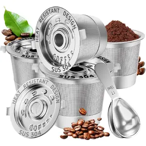 4 Pack Reusable K Cups Coffee Pods for 1.0: Stainless Steel Refillable K Cups - Reusable Coffee Filters for Coffee Machine, BPA-Free, SUS 304 ‌     , Scoop, Heat Resistant Handles