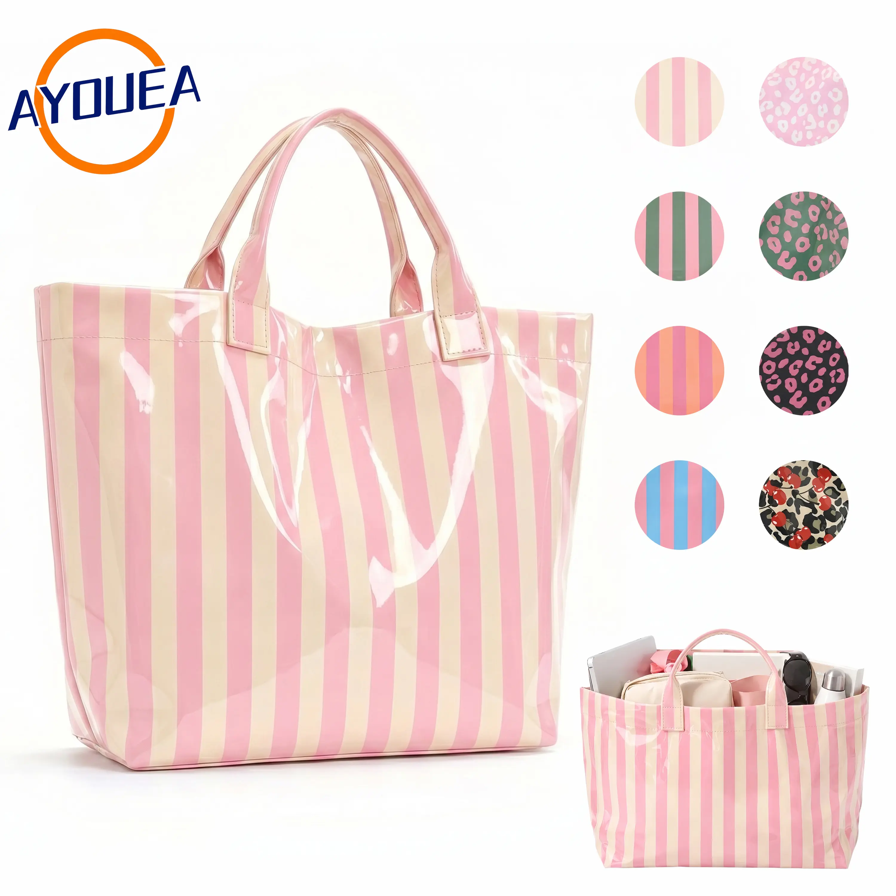 Women's Large Capacity Striped Tote Bag, Lightweight Waterproof Shoulder Handbag for Daily Commute Shopping, Stylish All Seasons Portable Travel Purse, Casual Fashionable Aesthetic Beach Tote Vacation Work Weekender Overnight Bag Mom Bag Minimalist