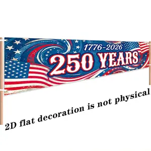 2D Flat American Independence Day Themed Party Banner, Party Decorations Banners - Retro 250th Anniversary Star Bar Design Pattern, with 250 YEARS, 1776-2026 and Star Bar Texture, Suitable for Parties, Indoor and Outdoor