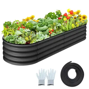4.5 x 2 x 1.5 ft Oval Raised Garden Bed, Set of 2 Galvanized Raised Beds for Outdoor Use, Planter Raised Boxes with Open-Ended Base, Large Metal Raised Planter Beds for Vegetables and Flowers, Tool-Free Assembly, Gray