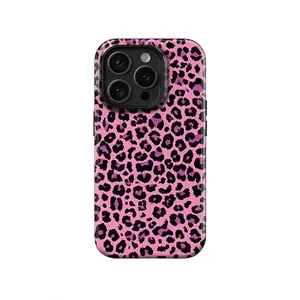 Pink Leopard Print Phone Case, 2-in-1 Glossy Thick Case, Heat Sublimation Full Wrap Print, Anti-Yellow Anti-Fade, PBT+TPU Shockproof, Fits iPhone, Y2K Baddie Aesthetic Gift, Accessories, Smartphone