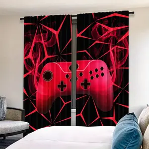 2pcs High-Definition Digital Print Game Console Pattern Curtains, Polyester Material, Semi-Transparent Privacy Protection, Washable, Bedroom & Living Room Decor, Home Decoration Curtain