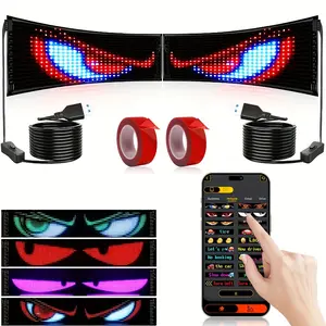 2pcs LED Devil's Eye Car Logo APP Programmable Headlights Flexible Matrix Panel USB 5V Decorative Car Accessories for Shops Bars Parties Festivals
