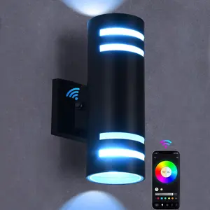 RGB Up and Down Lights Outdoor Wall Lights 1 Pack,  Color Changing Outdoor Wall Sconce WiFi Voice & App Control,Aluminum  Exterior Lights for Porch Compatible with Alexa