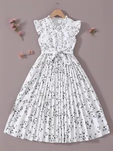 Girls Floral Print Button Embellished Ruffle Dress, Casual Dress, Sweet Cute Style, Perfect for Daily Wear and Vacation