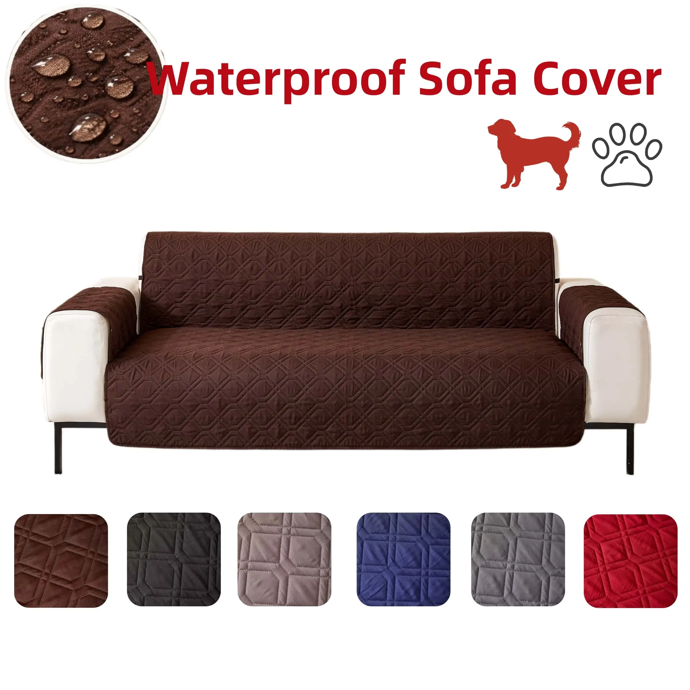 Quilted sofa covers, Washable sofa slipcover, Waterproof sofa cover, Water resistant rlipcover furniture protector, washable couch cover, Non slip elastic straps cushions, Pet friendly sofa protectors, suitable for 1/2/3/4 seater sofas