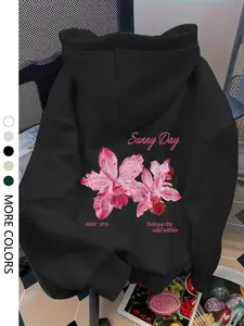 Women's Casual Hooded Sweatshirt, Leopard Print Letter Design, Loose Fit Drawstring Pocket, Fall Winter Fashion Pullover