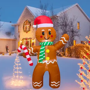 PTS 5FT Christmas Inflatable Gingerbread Man Outdoor Decoration with LED Lights Waterproof Quick Inflation Durable Materials Festive Ornaments