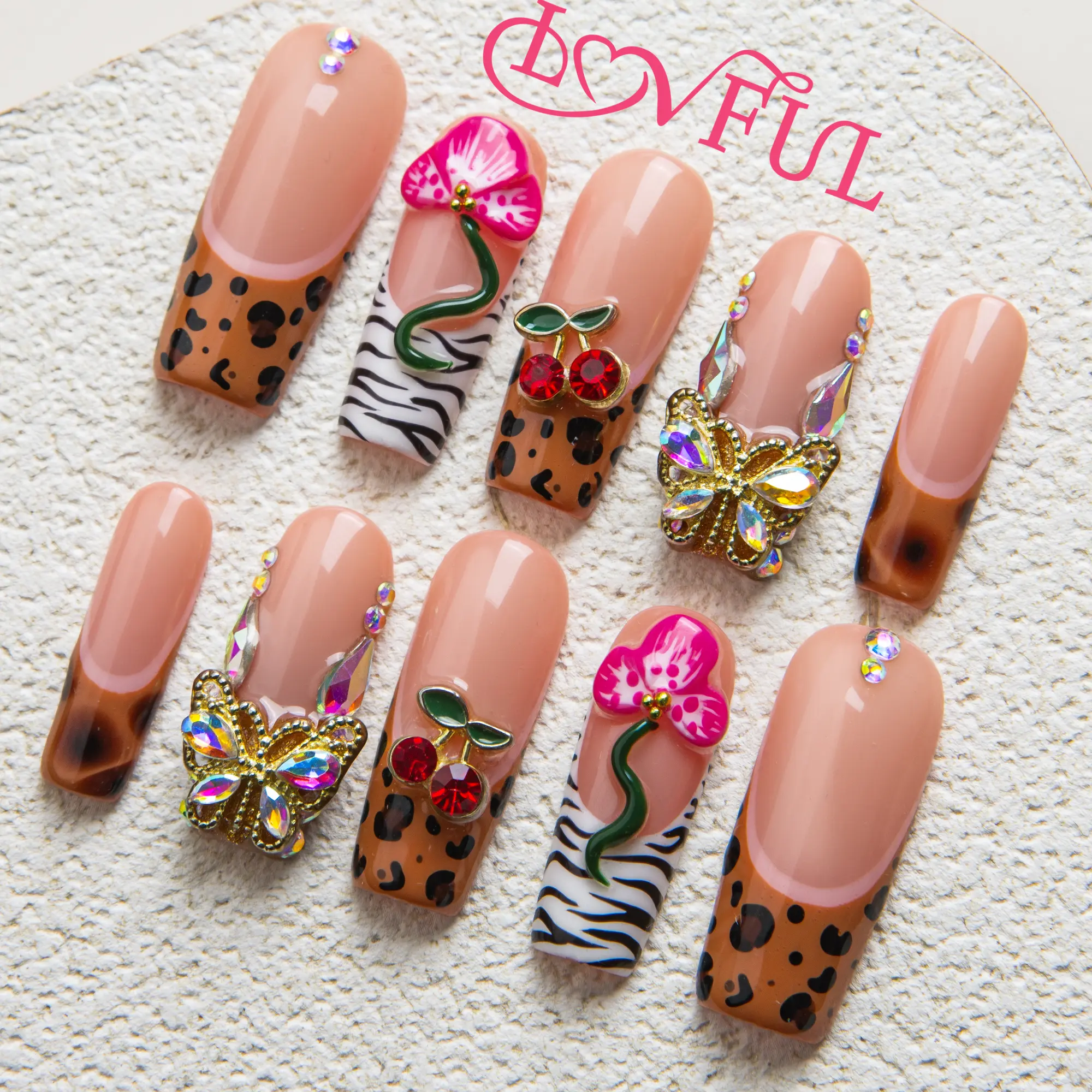 Lovful | H572 Forbidden Fruit Energy Handmade Acrylic Press On Nails | 10PCS Reusable Salon Quality 2025 New Rhinestone #DealsForYouDays