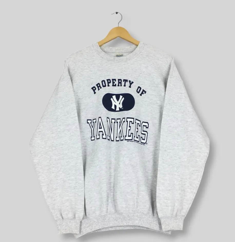Vintage Property Of New York Graphic Sweatshirt - Retro Sporty Arch Lettering Oversized Crewneck Pullover, Casual Ash Grey Athletic Sweater for Men & Women